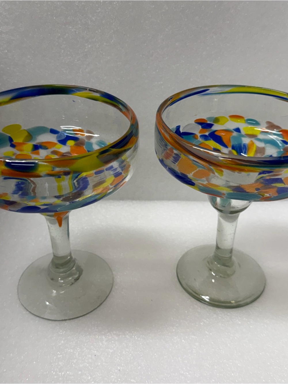 Set of 2 Colorful Confetti Hand-Blown Margarita Glasses - Multicolor